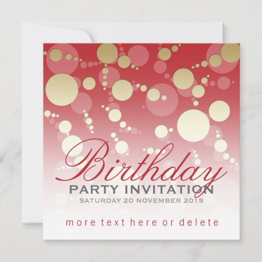 Matig - Funky Red Gold Party - Birthday - uitnodig Kaart (Voorkant)