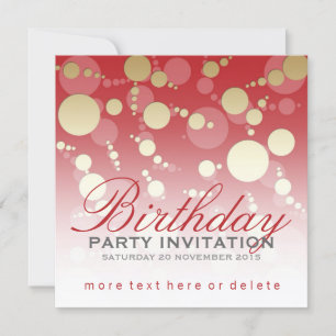 Matig - Funky Red Gold Party - Birthday - uitnodig Kaart