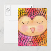 Matig Funky Sleepy Owl Mixed Media Painting Briefkaart (Voorkant / Achterkant)