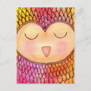 Matig Funky Sleepy Owl Mixed Media Painting Briefkaart