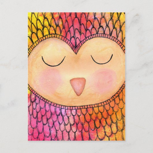 Matig Funky Sleepy Owl Mixed Media Painting Briefkaart (Voorkant)