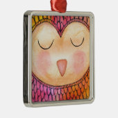 Matig Funky Sleepy Owl Mixed Media Painting Metalen Ornament (Rechts)