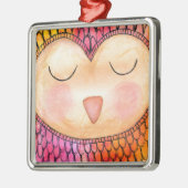 Matig Funky Sleepy Owl Mixed Media Painting Metalen Ornament (Links)