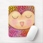 Matig Funky Sleepy Owl Mixed Media Painting Muismat (Met muis)