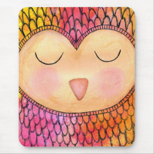 Matig Funky Sleepy Owl Mixed Media Painting Muismat