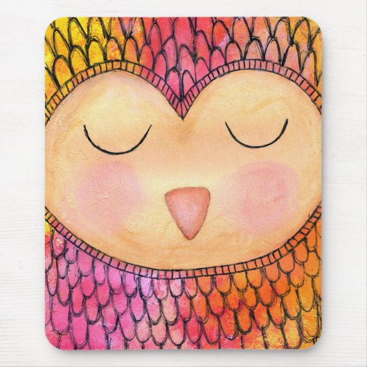 Matig Funky Sleepy Owl Mixed Media Painting Muismat (Voorkant)