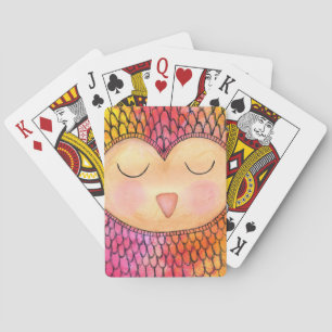 Matig Funky Sleepy Owl Mixed Media Painting Pokerkaarten