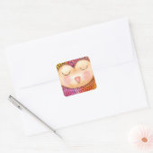 Matig Funky Sleepy Owl Mixed Media Painting Vierkante Sticker (Envelop)