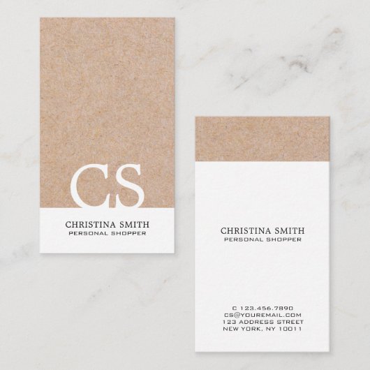 Matig gebold monogram Kraft Gedrukt wit verticaal Visitekaartje (Voorkant / Achterkant)