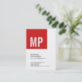 Matig gebold monogram rood wit visitekaartje (Staand voorkant)