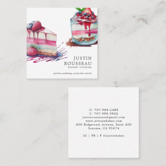 Matig gebold Waterverf dessert Baker Pastry Chef Vierkante Visitekaartje (Voorkant / Achterkant)