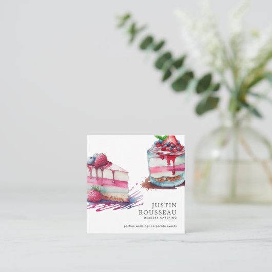 Matig gebold Waterverf dessert Baker Pastry Chef Vierkante Visitekaartje (Staand voorkant)