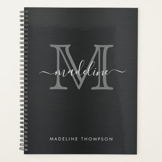 Matig geborsteld metaal zwart grijs monogram planner (Voorkant)