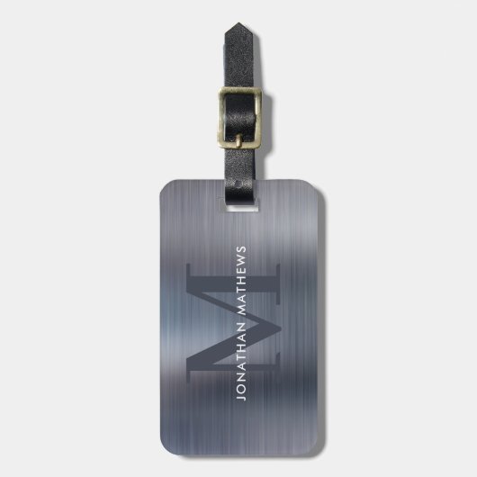 Matig geborsteld metallisch grijs monogram bagagelabel (Voorkant verticaal)