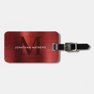 Matig geborsteld metallisch rood monogram bagagelabel