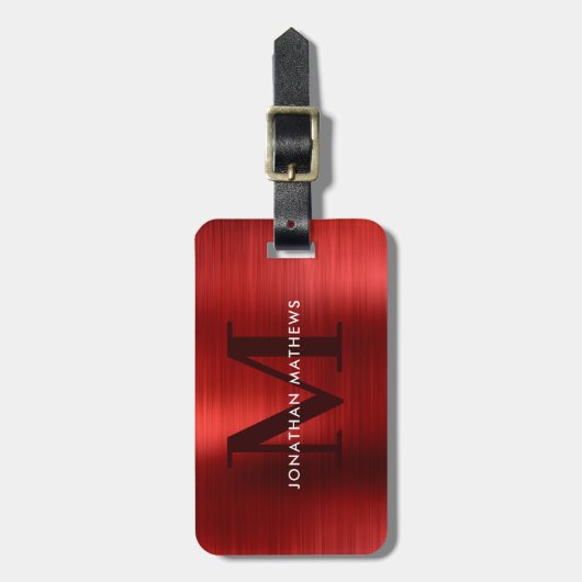 Matig geborsteld metallisch rood monogram bagagelabel (Voorkant verticaal)