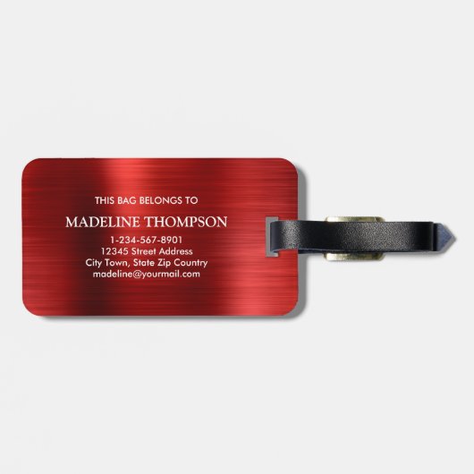 Matig geborsteld metallisch rood monogram bagagelabel (Achterkant horizontaal)