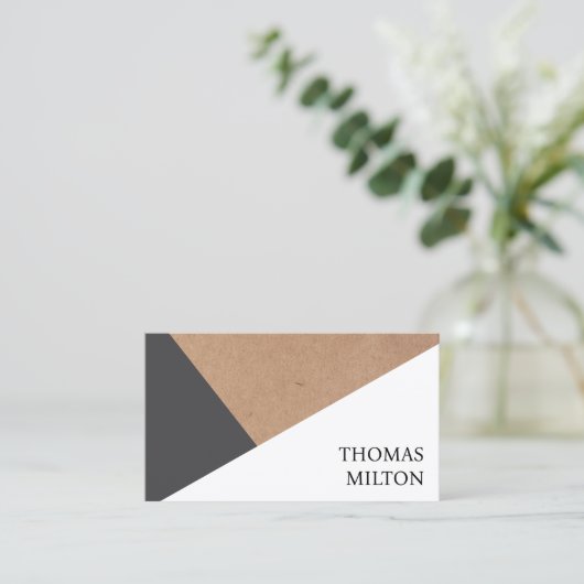 Matig gedrukt kraftpapier grijs wit geometrisch visitekaartje (Staand voorkant)