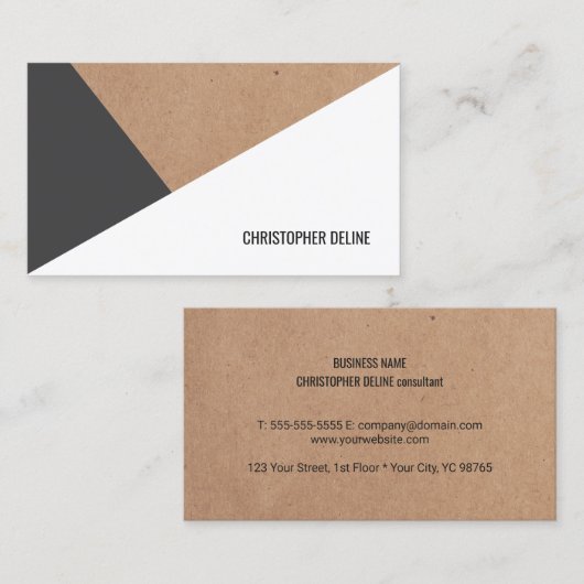 Matig gedrukt kraftpapier grijs wit geometrisch visitekaartje (Voorkant / Achterkant)