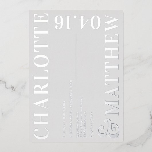 Matig gedurfd met grijze foto's bruiloft zilver folie uitnodiging (Voorkant)