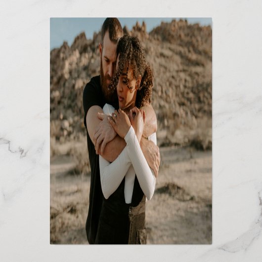 Matig gedurfd met grijze foto's bruiloft zilver folie uitnodiging (Achterkant)