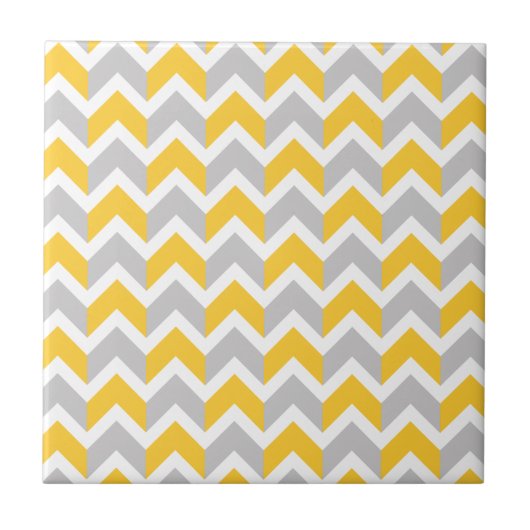 Matig Geel Geel Witte Chevron Pattern Tegeltje (Voorkant)
