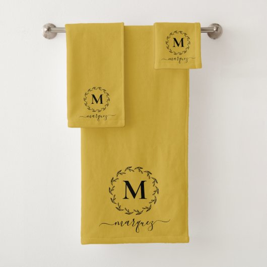 Matig Geel Geel Zwart Botanisch Weesmonogram Bad Handdoek (Insitu)