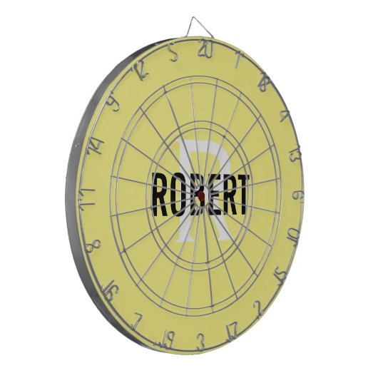 Matig geel monogram, kunstbord dartbord (Voorkant Links)