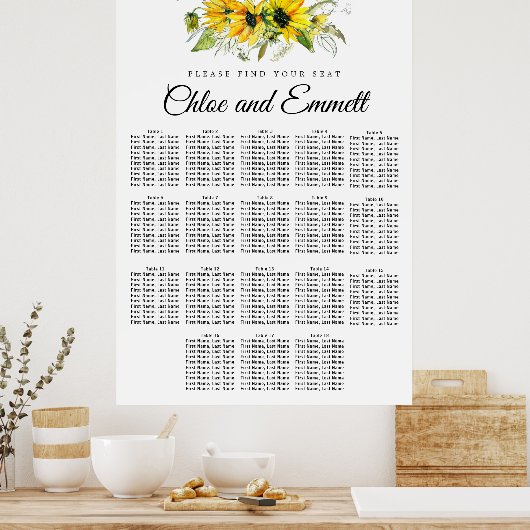 Matig geel zonnebloem - 18-tabel Zitplaatje Poster (Keuken)