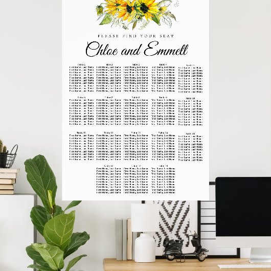 Matig geel zonnebloem - 18-tabel Zitplaatje Poster (Thuiskantoor)