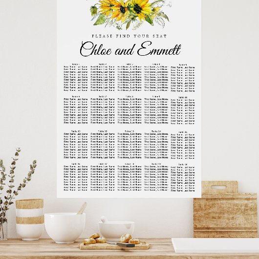 Matig geel zonnebloem 20-Tabel Zitkool Poster (Keuken)