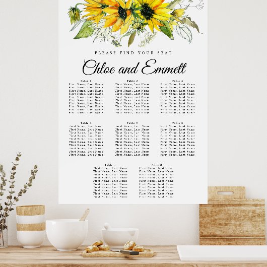 Matig geel zonnebloem - 8-tabel Zitkool Poster (Keuken)