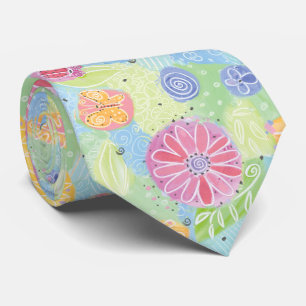 Matig geel zonnebloem Dragonfly Floral Pattern Stropdas