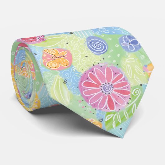 Matig geel zonnebloem Dragonfly Floral Pattern Stropdas (Opgerold)