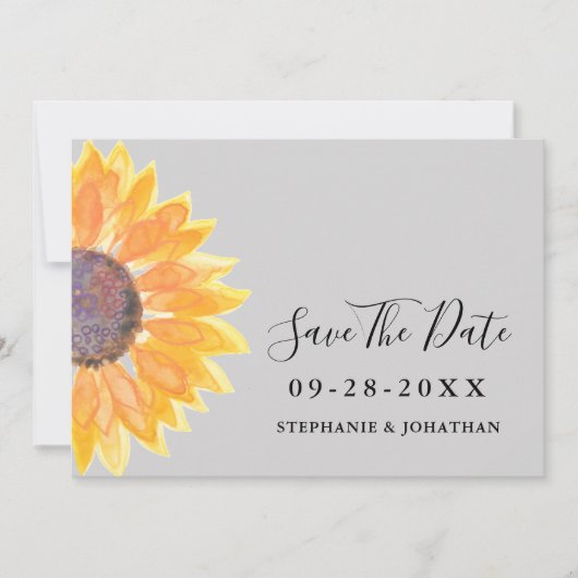 Matig geel zonnebloem grijs sparen de datum save the date (Voorkant)