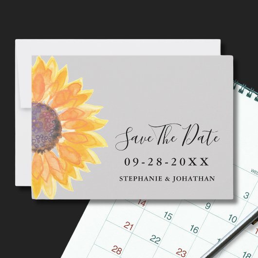 Matig geel zonnebloem grijs sparen de datum save the date