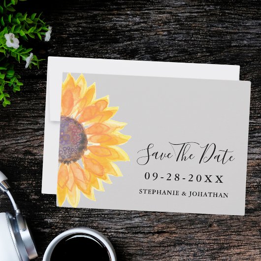 Matig geel zonnebloem grijs sparen de datum save the date