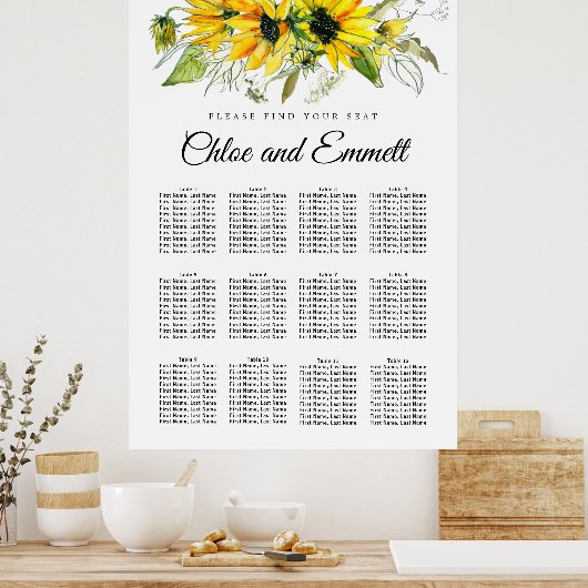 Matig geel zonnebloemkool 12-tabel zitje poster (Keuken)