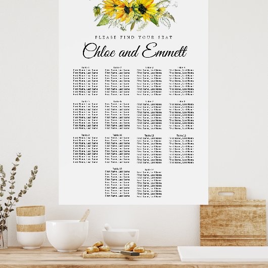 Matig geel zonnebloemkool 14-tabel zitje poster (Keuken)