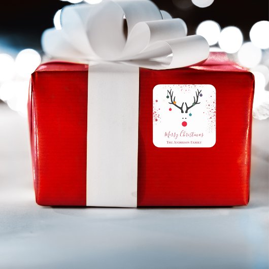 Matig gekke kerstrendierrode glitter vierkante sticker