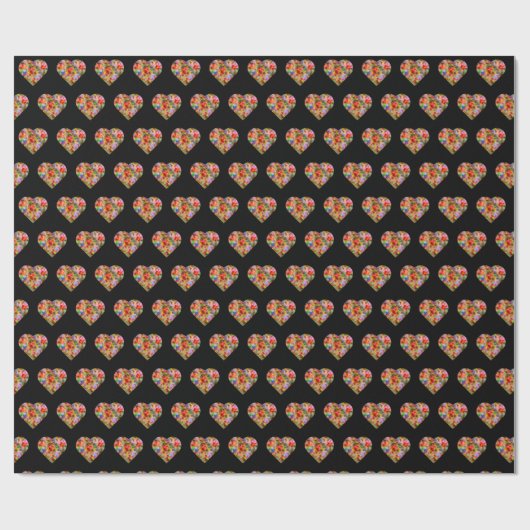 Matig gekleurd zwart hartpatroon cadeaupapier (Vlak)