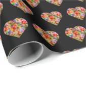 Matig gekleurd zwart hartpatroon cadeaupapier (Rol Hoek)