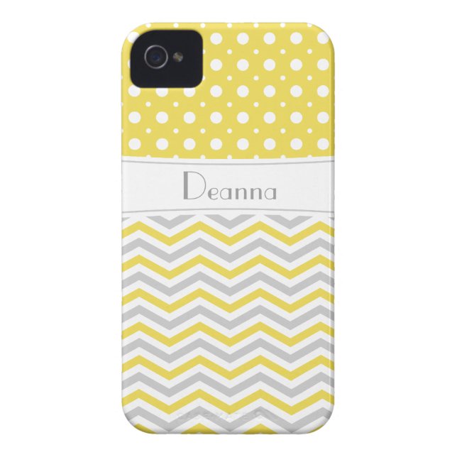 Matig gele, grijze, witte chevron- en polkadop Case-Mate iPhone case (Achterkant)