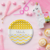 Matig gele, grijze, witte chevron- en polkadop papieren bordje (Feest)