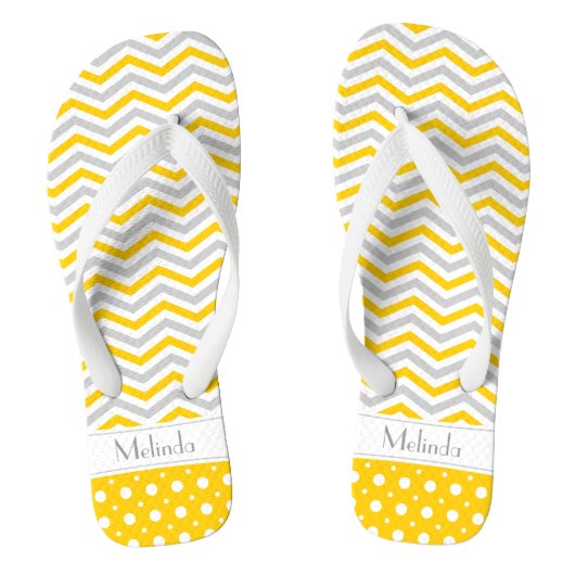 Matig gele, grijze, witte chevron- en polkadop teenslippers (Voetbed)