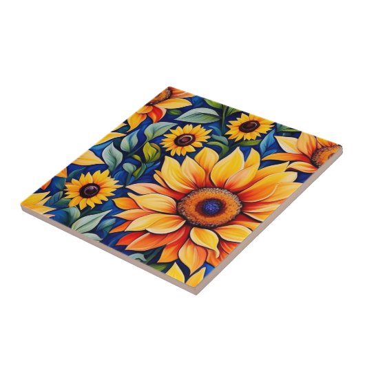 Matig gele zonnebloem tegeltje (Zijkant)