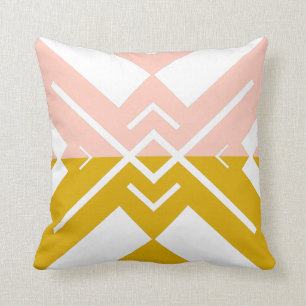 Matig geometrisch zwart roze mosterdkleurblok kussen
