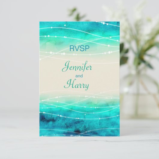 Matig geschilderde sparkle zeeen bruiloft RSVP (Staand voorkant)