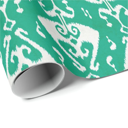 Matig getextureerd groen ikattribaal cadeaupapier (Rol Hoek)