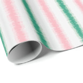Matig getextureerde roze groene ikat strepen patte cadeaupapier (Rol Hoek)